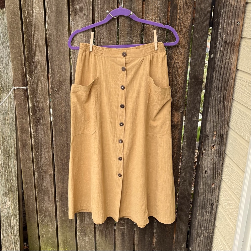 Easel Crinkle Cotton Full Button Down Skirt With Pockets NWOT Sz S